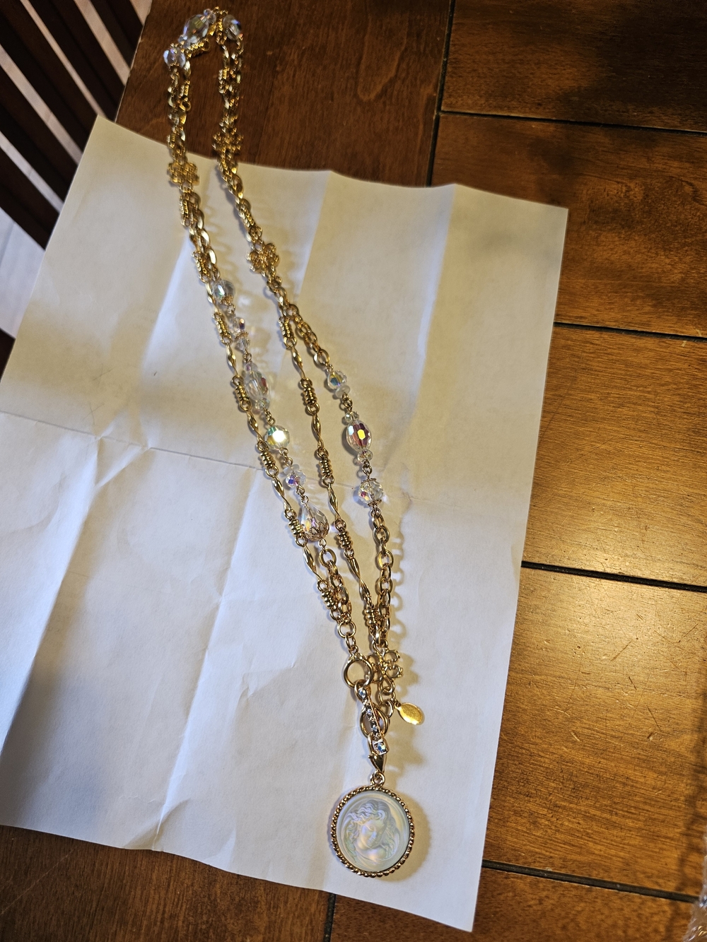 Kirks Folly Love Never Dies Gold Iridescent Cherub Crystal Pendant Necklace